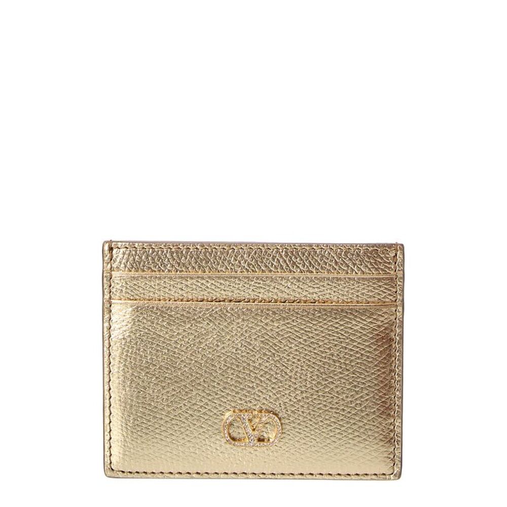 Valentino Vlogo Signature Leather Card Case, Gold